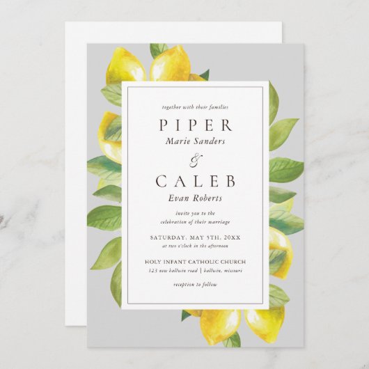 Invitation Mariage de fleurs de citron gris (Devant / Derrière)