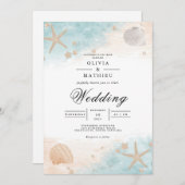 Invitation Mariage de fleurs de coquillages côtiers (Devant / Derrière)