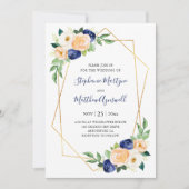 Invitation Mariage de fleurs de corail de la marine géométriq (Devant)