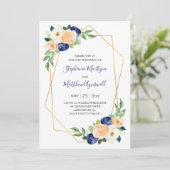 Invitation Mariage de fleurs de corail de la marine géométriq (Debout devant)