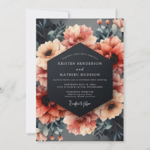 Invitation Mariage de Fleurs de Corail sur Fond d'Ardoise