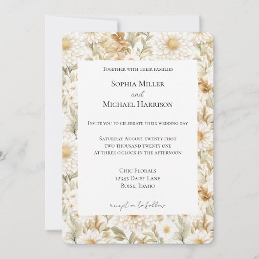 Invitation Mariage de Fleurs de crème d'or blanc (Devant)