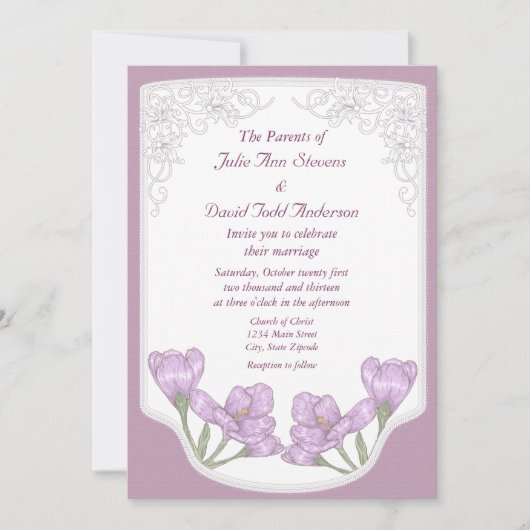 Invitation Mariage de fleurs de crocus pourpre printanière (Devant)