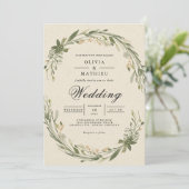 Invitation Mariage de fleurs de feuille d'olive (Debout devant)