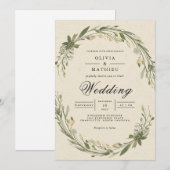 Invitation Mariage de fleurs de feuille d'olive (Devant / Derrière)