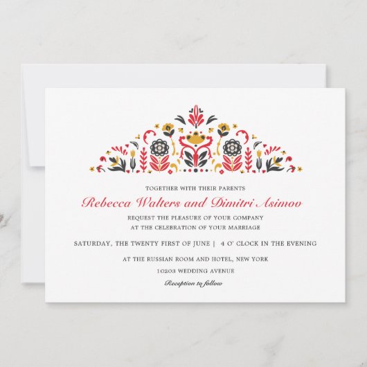 Invitation Mariage de fleurs de Khokhloma (Devant)