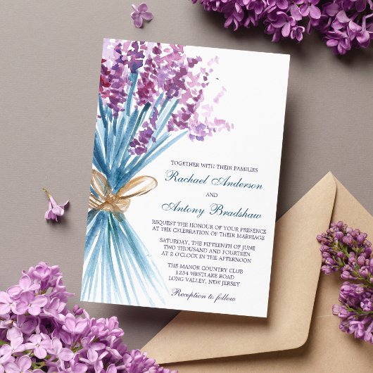 Invitation Mariage de fleurs de lavande aquarelle