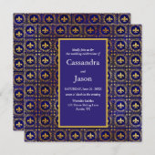 Invitation Mariage de fleurs de lis bleu et or (Devant / Derrière)