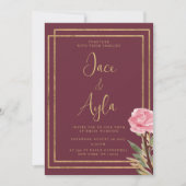 Invitation Mariage de fleurs de menthe rose bordeaux géométri (Devant)