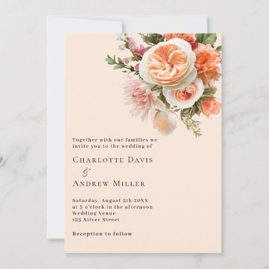 Invitation Mariage de fleurs de pêche rose orange (Devant)