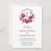 Invitation Mariage de fleurs de pivoine à fleurs de Bourgogne (Devant)