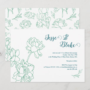 Invitation Mariage de fleurs de pivoines à main verte