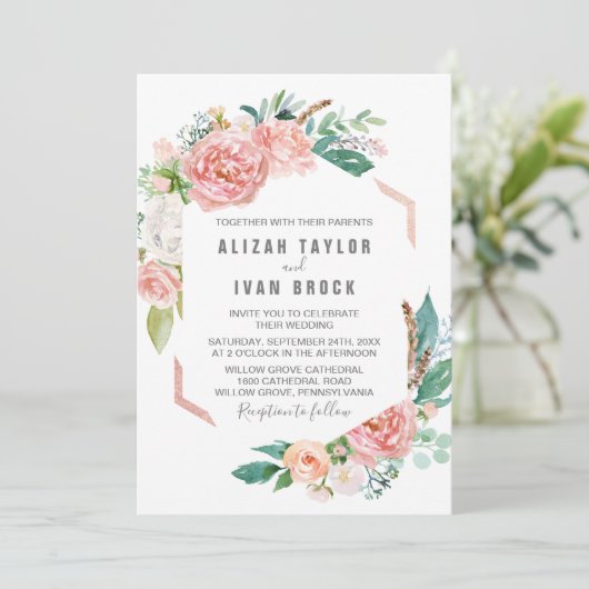 Invitation Mariage de fleurs de pivoines romantiques (Debout devant)