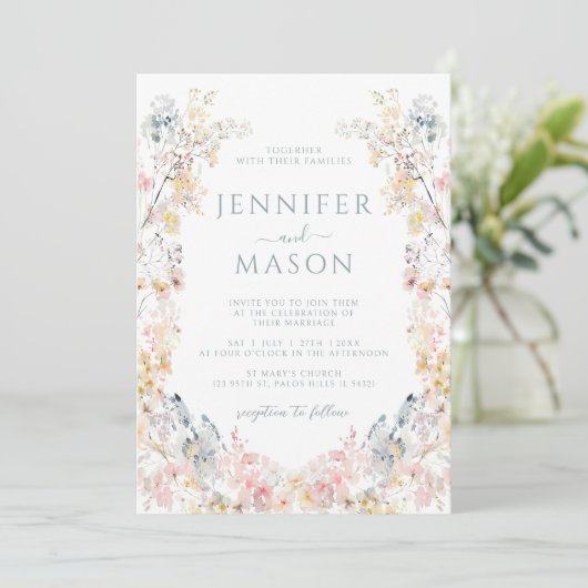 Invitation Mariage de fleurs de prairie rustique (Debout devant)
