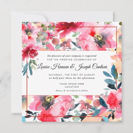 Invitation Mariage de fleurs de printemps aquarelle (Devant)