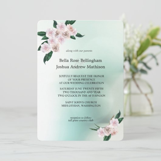 Invitation Mariage de fleurs de rose douce (Debout devant)