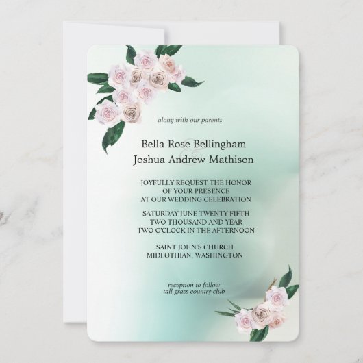 Invitation Mariage de fleurs de rose douce (Devant)