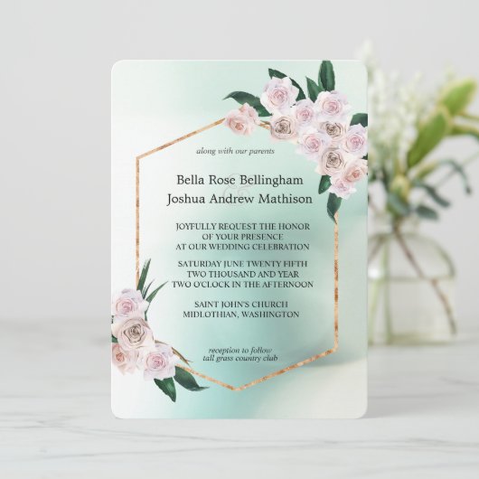 Invitation Mariage de fleurs de rose douce (Debout devant)