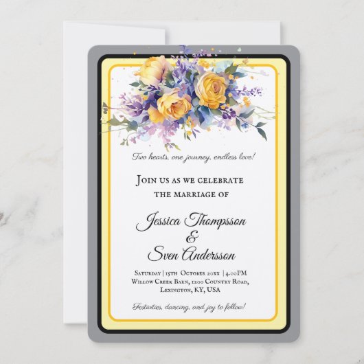 Invitation Mariage de fleurs de rose jaune romantique moderne (Devant)