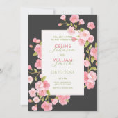 Invitation Mariage de fleurs de sakura rose noir (Devant)