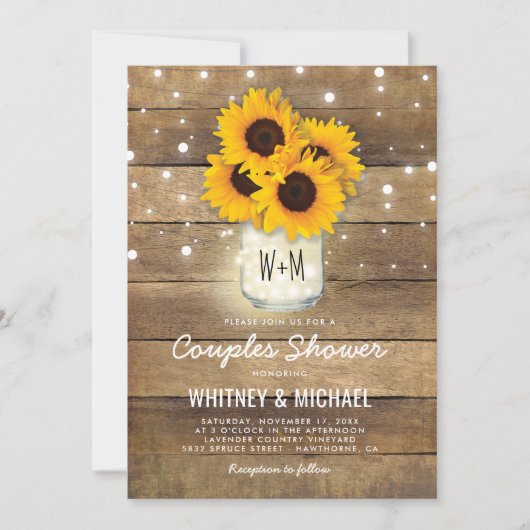 Invitation Mariage de fleurs de soleil en bois rustique (Devant)