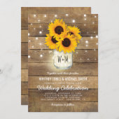 Invitation Mariage de fleurs de soleil en bois rustique (Devant / Derrière)