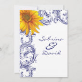 Invitation Mariage de fleurs de soleil royal bleu et jaune (Devant)