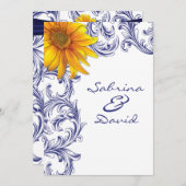 Invitation Mariage de fleurs de soleil royal bleu et jaune (Devant / Derrière)