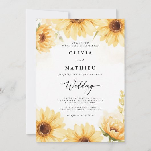 Invitation Mariage de fleurs de tournesol doré (Devant)