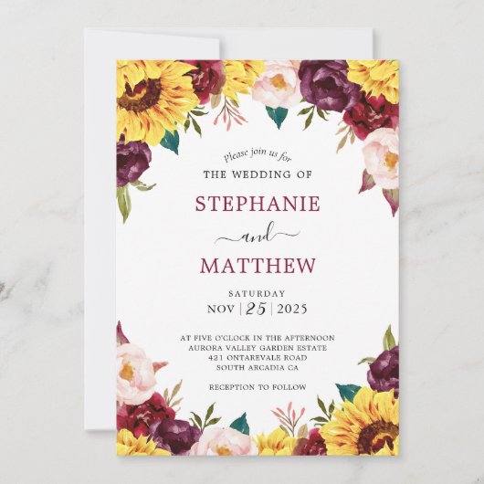 Invitation Mariage de fleurs de tournesol rouge automne (Devant)