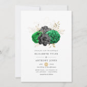 Invitation Mariage de fleurs d'émeraude foncé et d'or (Devant)