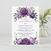 Invitation Mariage de fleurs d'été de Bohème pourpre Bohème (Debout devant)
