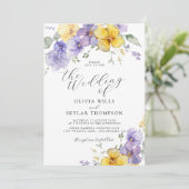 Invitation Mariage de fleurs d'été violet jaune lavande (Debout devant)