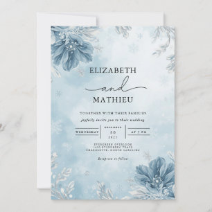 Invitation Mariage de fleurs d'hiver bleues congelées