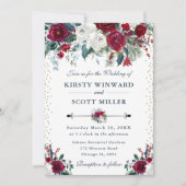Invitation Mariage de fleurs d'hiver rouge et blanc (Devant)
