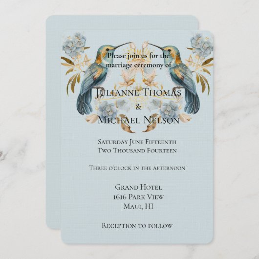 Invitation Mariage de fleurs d'hydrangée bleu fumé (Devant / Derrière)