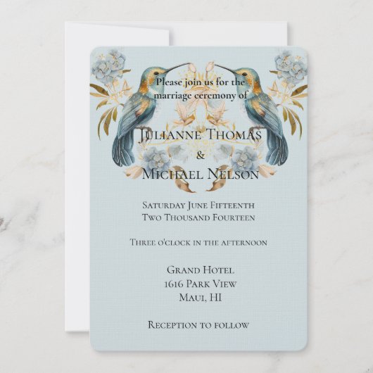 Invitation Mariage de fleurs d'hydrangée bleu fumé (Devant)