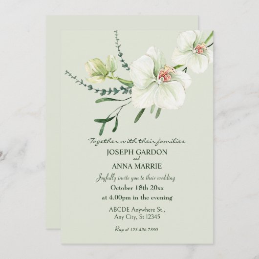 Invitation Mariage de fleurs d'orchidées blanches (Devant / Derrière)