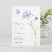 Invitation Mariage de fleurs douces bleues (Debout devant)