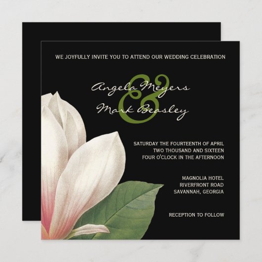 Invitation Mariage de fleurs du sud de Magnolia | Élégant noi (Devant / Derrière)