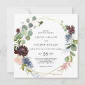 Invitation Mariage de fleurs et de verdure de Bourgogne géomé (Devant)