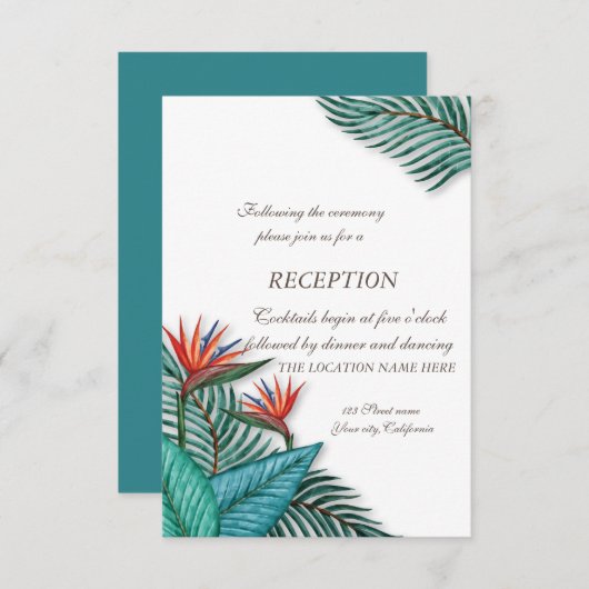 Invitation Mariage de fleurs exotiques tropicales (Devant / Derrière)