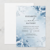 Invitation Mariage de fleurs florales azur congelées (Devant / Derrière)