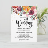 Invitation Mariage de fleurs florales de Bourgogne d'automne (Debout devant)