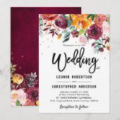 Invitation Mariage de fleurs florales de Bourgogne d'automne (Devant / Derrière)