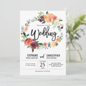 Invitation Mariage de fleurs florales de Bourgogne d'automne (Debout devant)