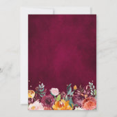 Invitation Mariage de fleurs florales de Bourgogne d'automne (Dos)