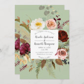 Invitation Mariage de fleurs florales rustique vert (Devant / Derrière)