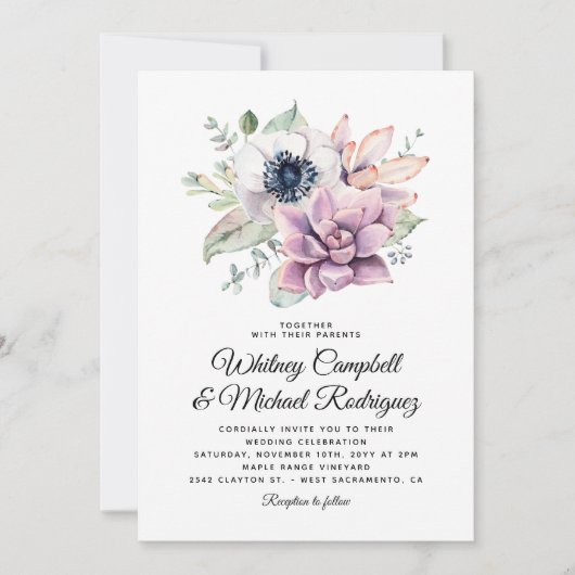 Invitation Mariage de fleurs florales rustiques Succulentes (Devant)