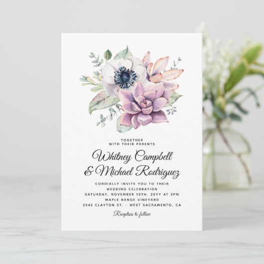 Invitation Mariage de fleurs florales rustiques Succulentes (Debout devant)